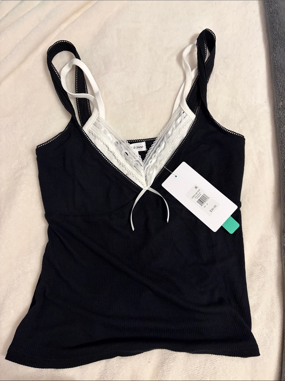 Black Lace-Trim Ribbed Tank Top - Women